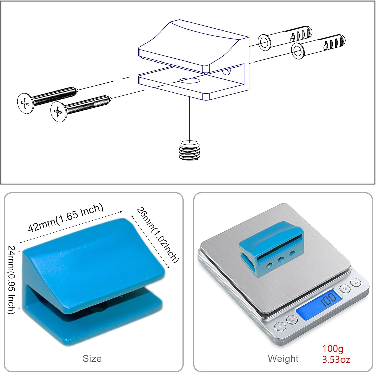 16 inches Glass Wall Shelf with Peacock Blue Brackets D823985