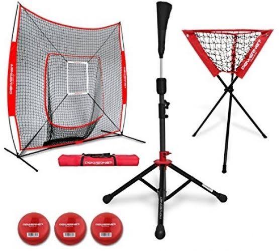 Red Baseball Softball Net with Strike Zone, 3 Training Balls, Tee Ball Caddy E643