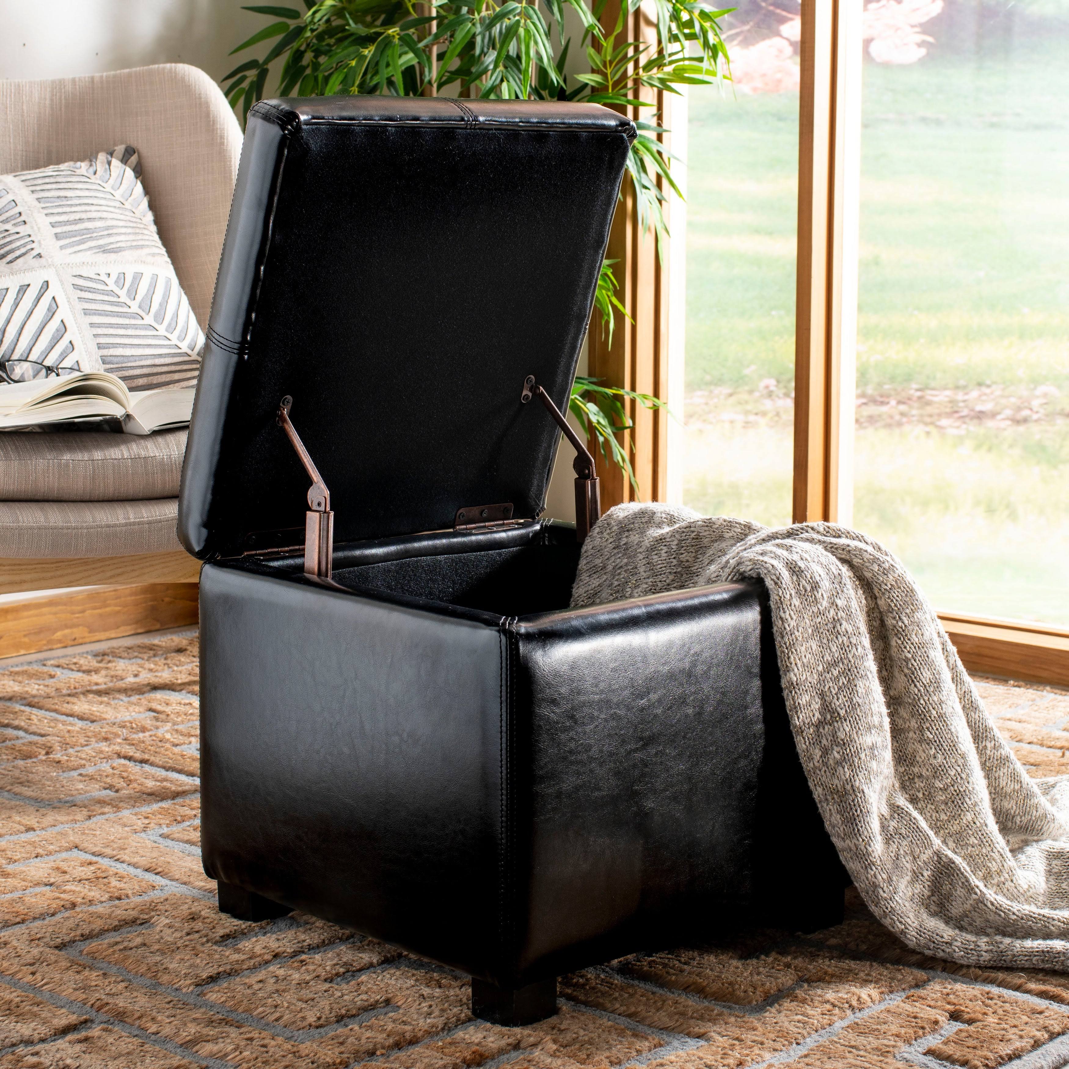Black Leather Ottoman F699