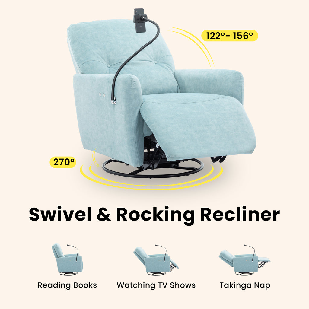Blue 270 Degree Swivel Electric Recliner Chair with Phone Holder S5746