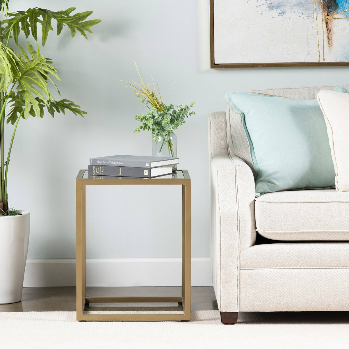 Gold Metal and Glass End Table Q33717