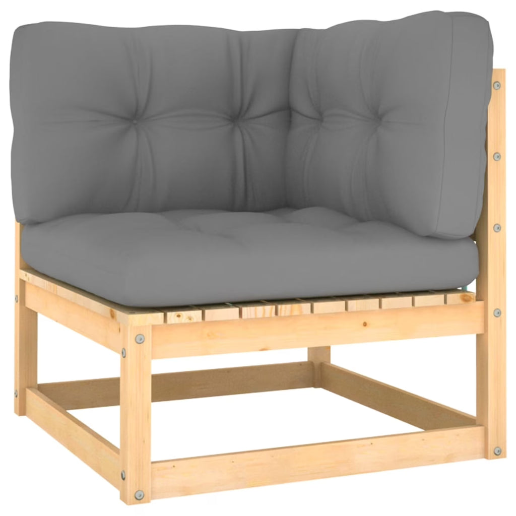 Patio Corner Sofa with Gray Cushions Pinewood Outdoor Sofa F91326