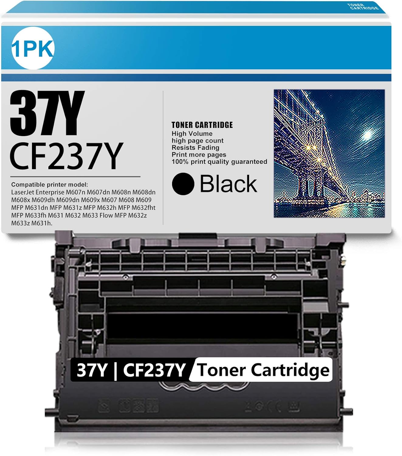 Black Extra High Yield Toner Cartridge CF237Y Replacement for HP Enterprise M607 M608 M609 MFP M631 Printer P8726