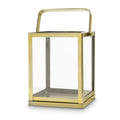 Gold Lantern Candle Holder Centerpiece - 11 inch Tall, Glass Paneled, Geometric Square Shape B4252