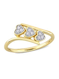 Diamond Triple Heart Bypass Promise Ring in Yellow Plated Silver R93454