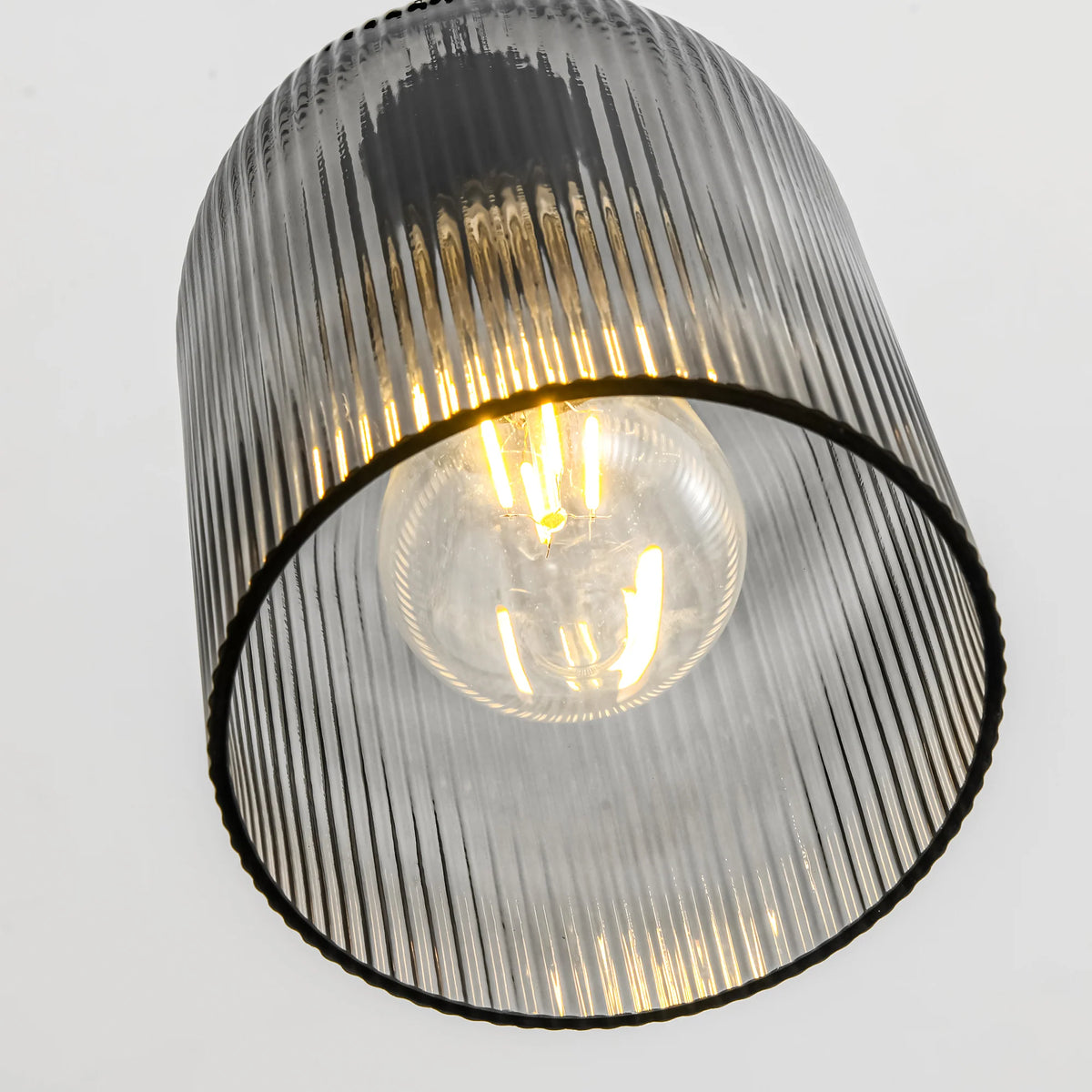 1-Light Dimmable Ribbed Glass Industrial Pendant J83929