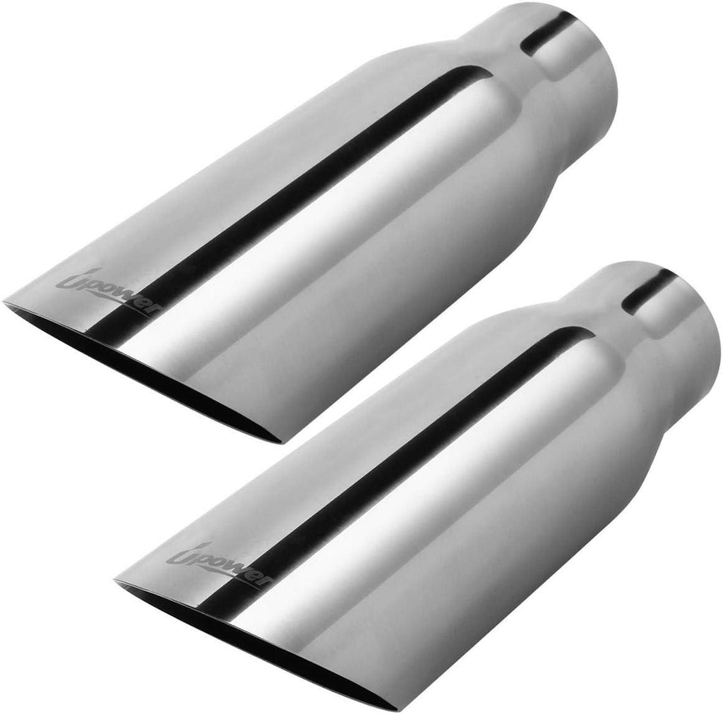 2.5" Inlet 3.5" Outlet 12" Long Stainless Steel Exhaust Tailpipe Tips Angle Cut Pack of 2 W4035