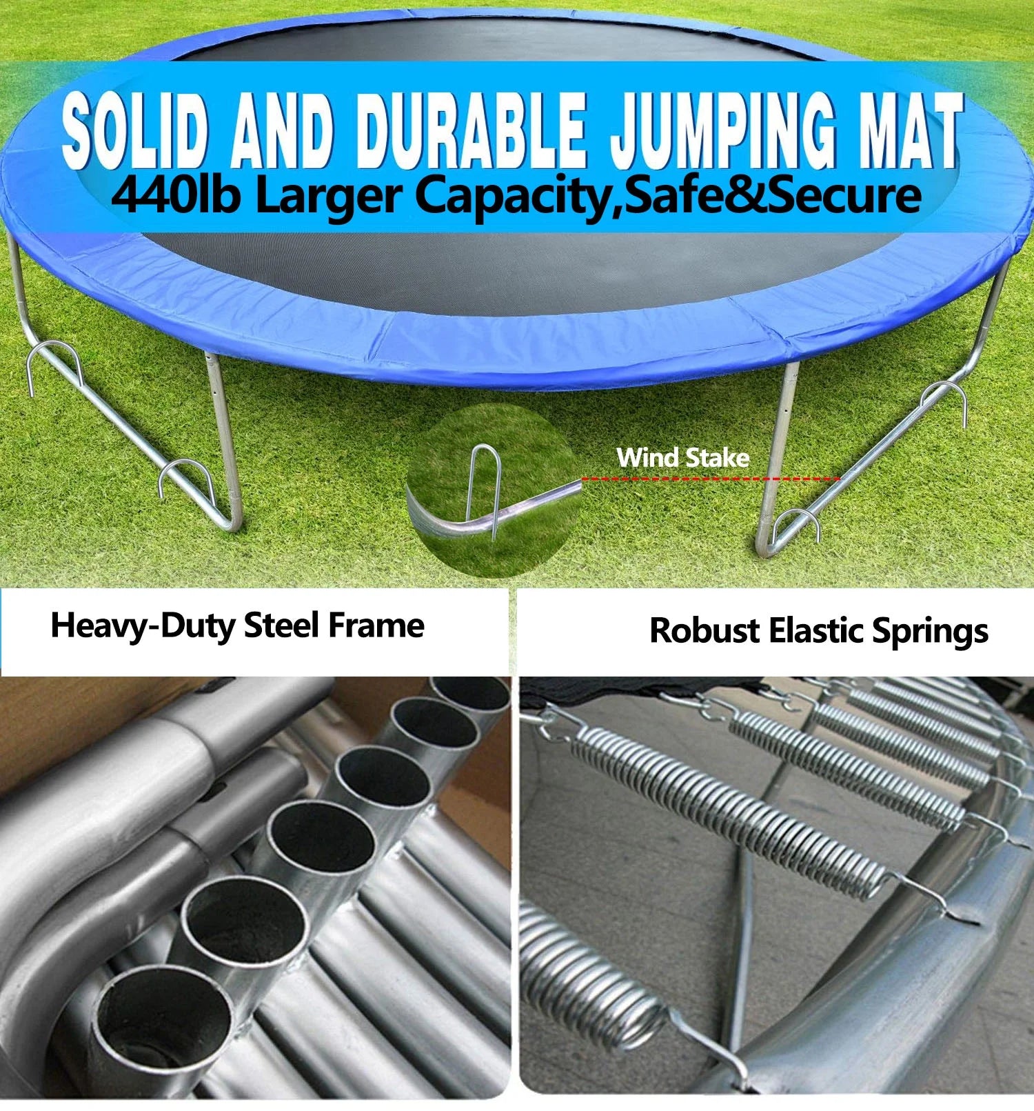 10 ft Trampoline with Enclosure and Wind Stakes, Blue C954