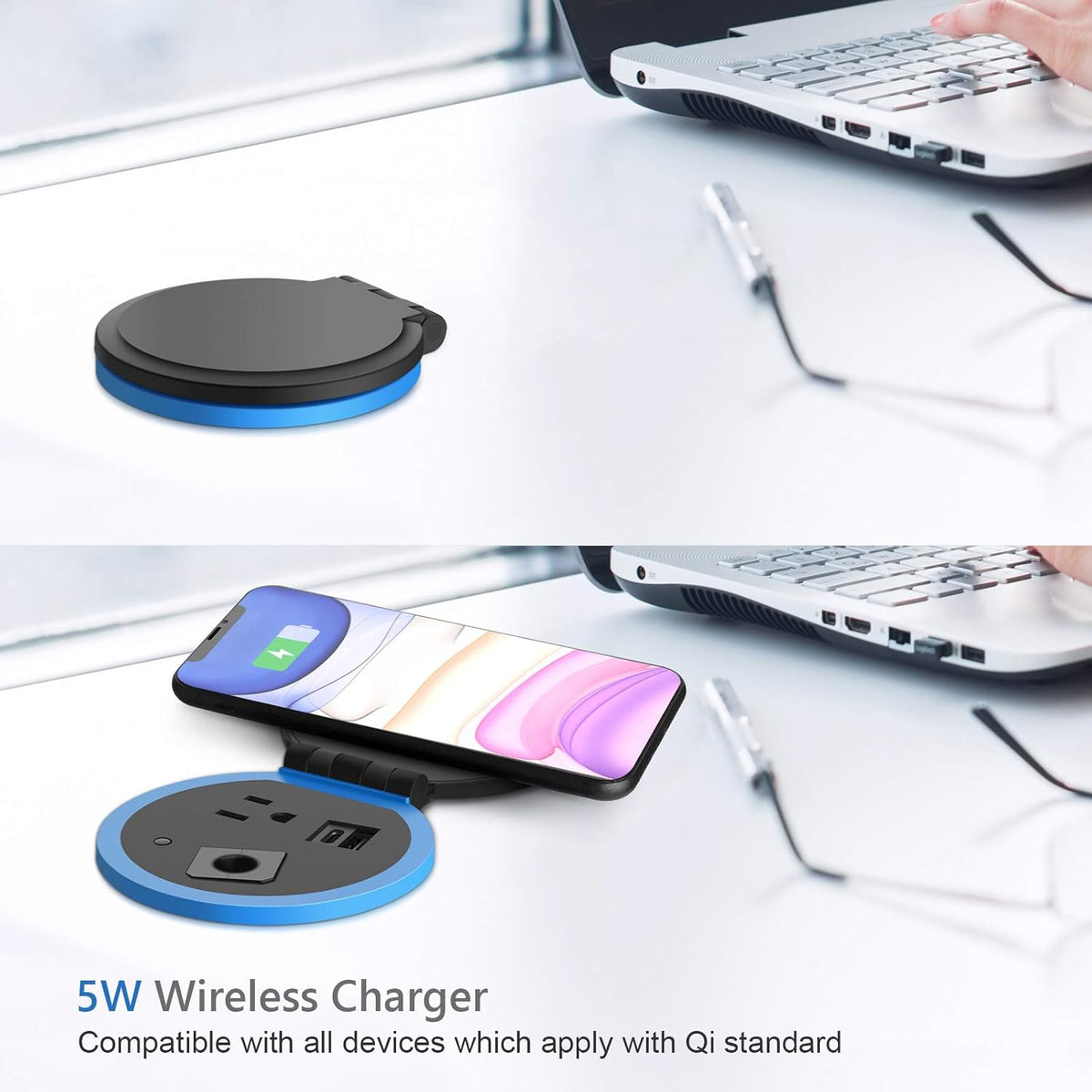 Desktop Power Grommet with Wireless Charger, USB C, 3.15" Hole, Pack of 2 G301236