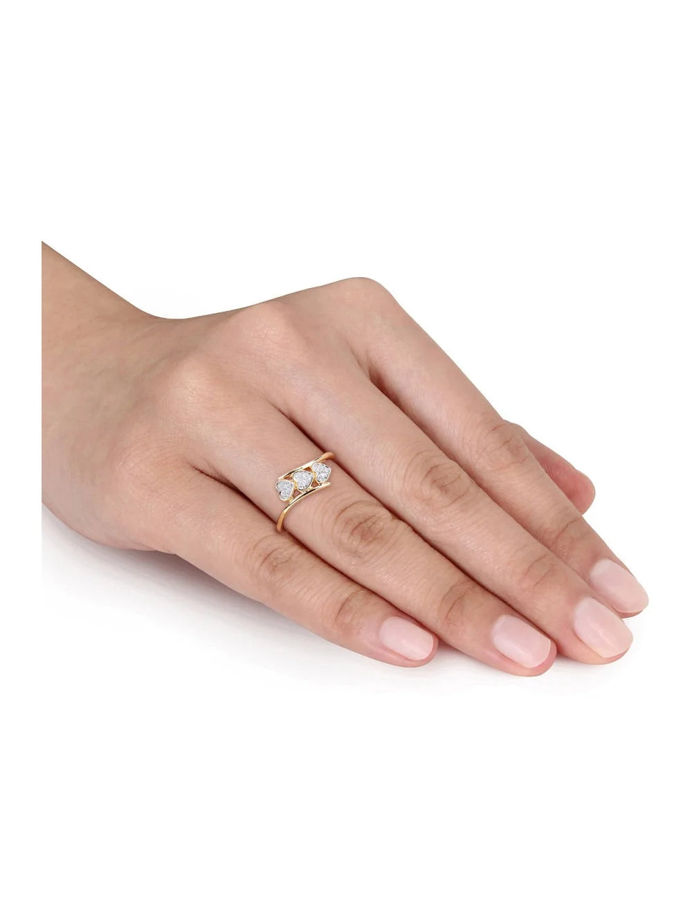 Diamond Triple Heart Bypass Promise Ring in Yellow Plated Silver R93454