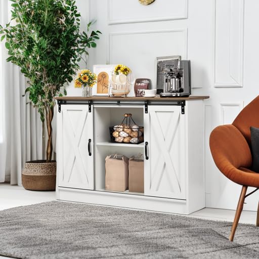 Coffee Bar Cabinet with Sliding Barn Doors, 42” Sideboard Buffet Cabinet with Storage, Espresso V754