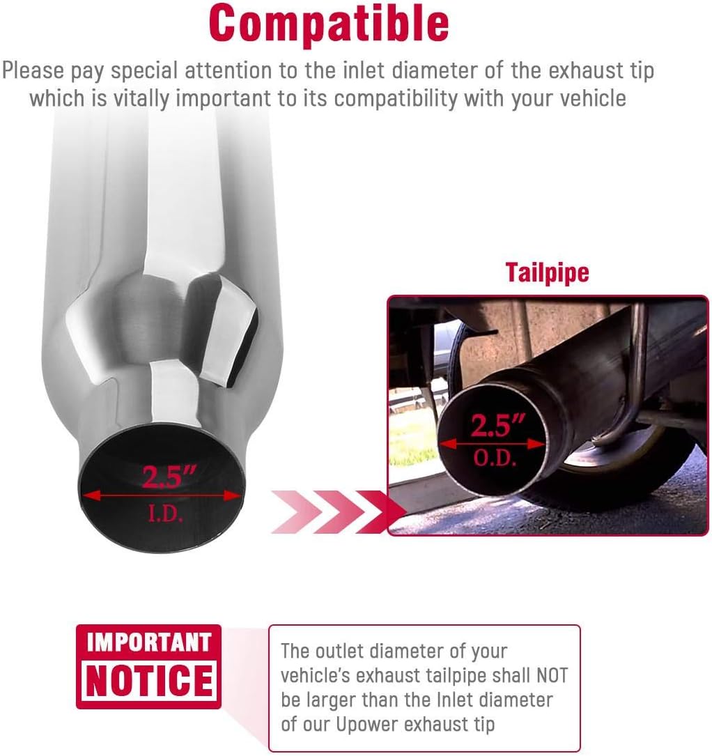 2.5" Inlet 3.5" Outlet 12" Long Stainless Steel Exhaust Tailpipe Tips Angle Cut Pack of 2 W4035