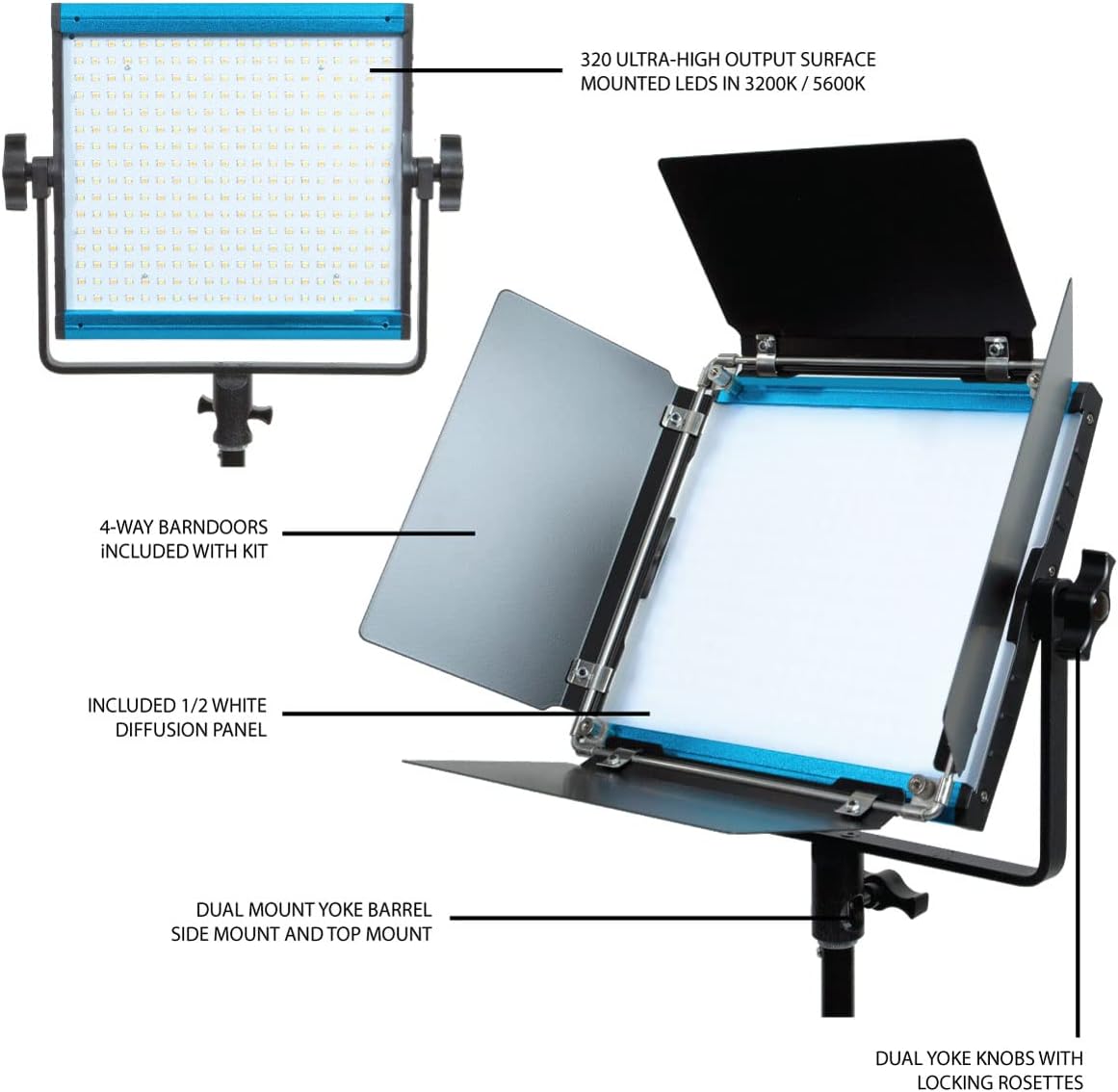 Bi-Color 3200K-5600K LED Video Light with App Control, Dimmable 0-100%, CRI & TLCI 96+, Dual NP-F Battery Plate L474263
