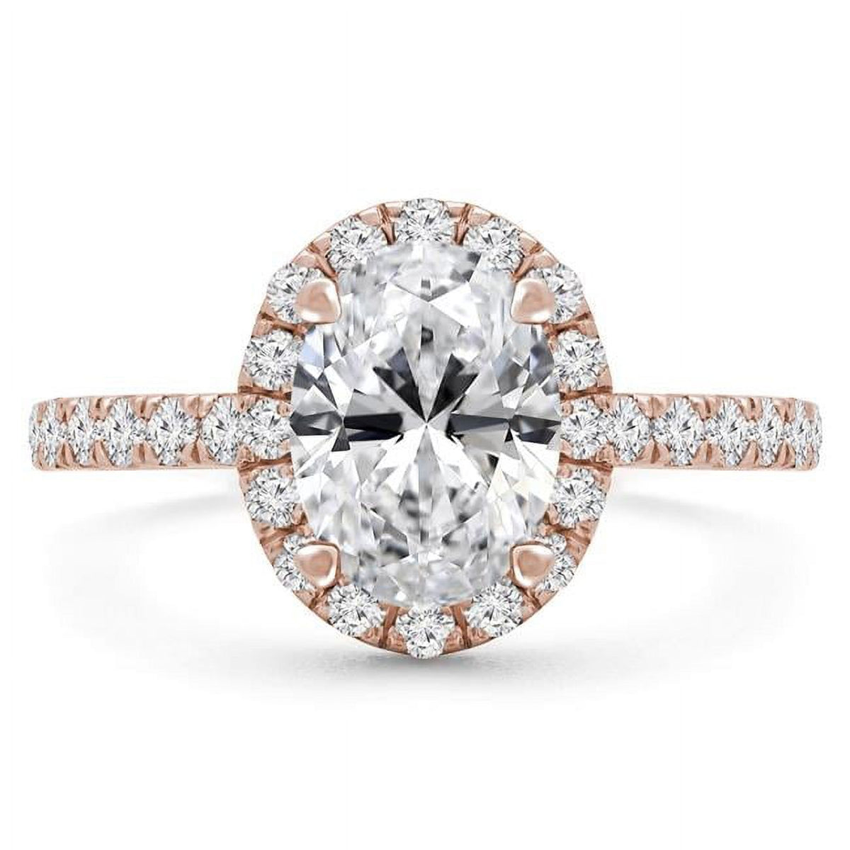 Oval Diamond Halo Engagement Ring in 14K Rose Gold V538