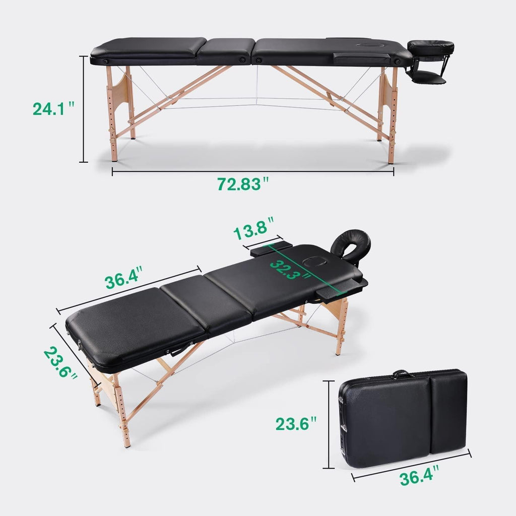 Black Ergonomic Massage Table with Carrying Case X744