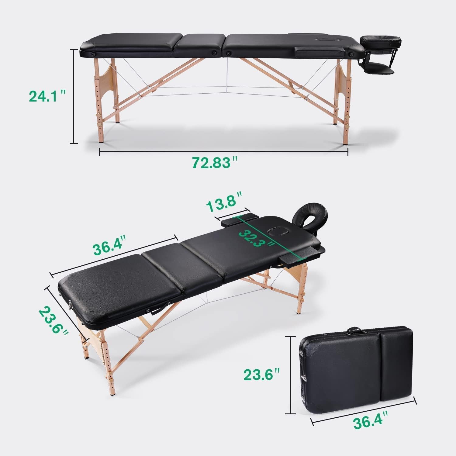 Black Ergonomic Massage Table with Carrying Case X744