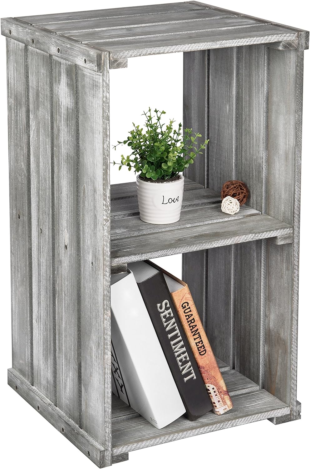 2 Tier Dark Gray Wood Storage Shelf T5441