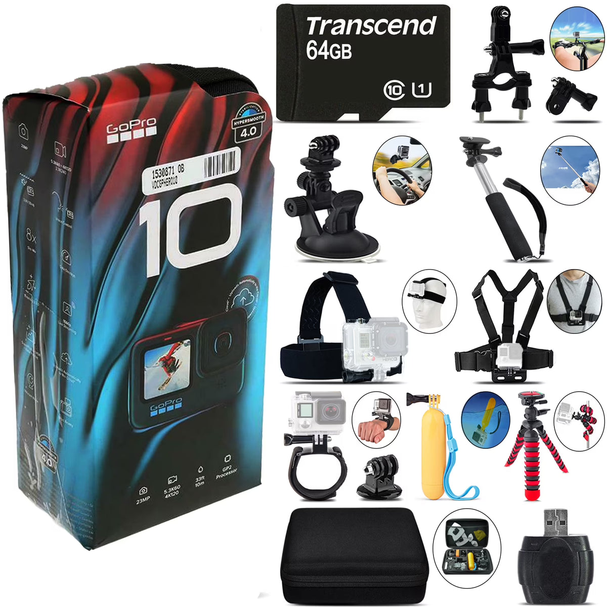 GoPro HERO10 Black 4K30 Ultra HD 23MP Waterproof Action Camera -64GB Kit Q37781
