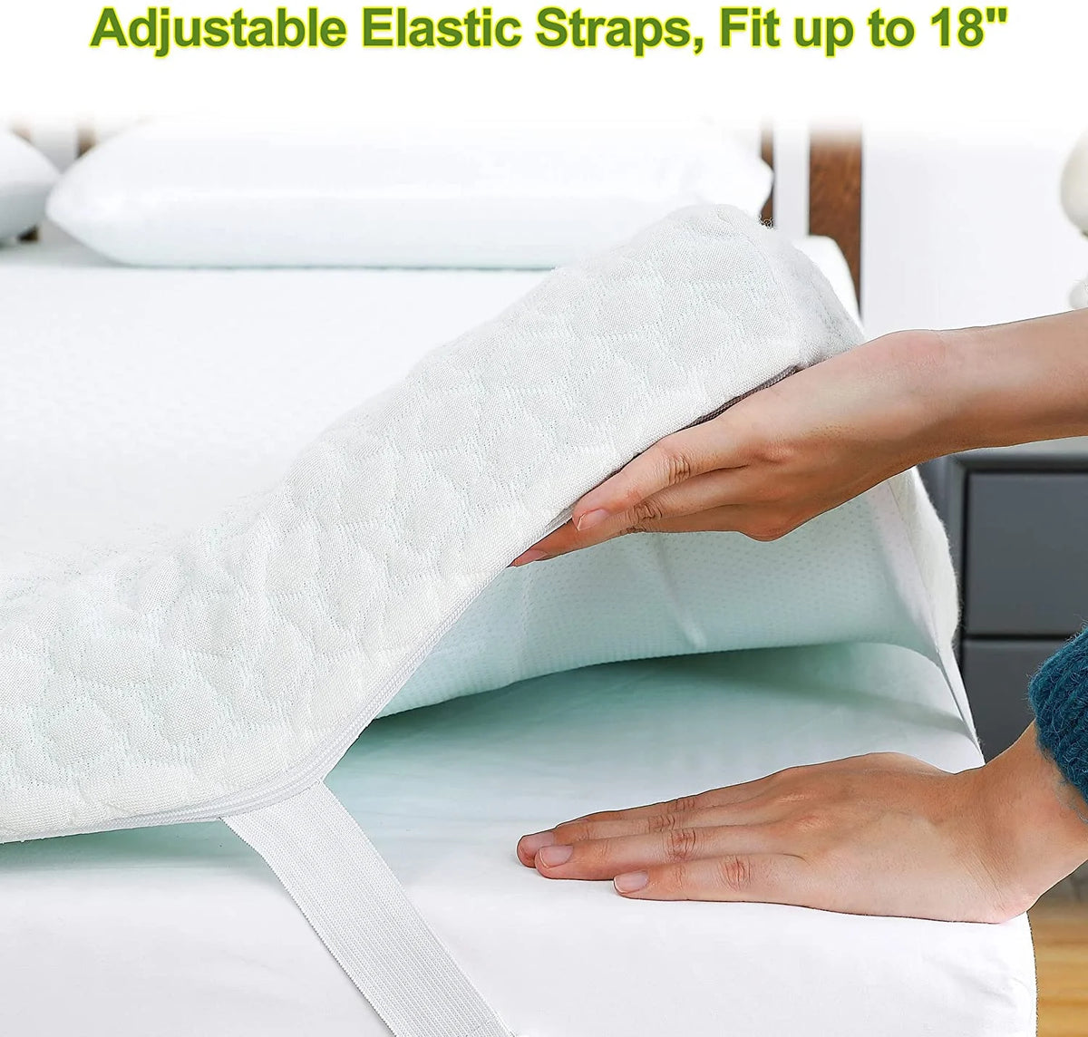 3 Inch Green Tea Memory Foam Mattress Topper with Zippered Bamboo Cover J377