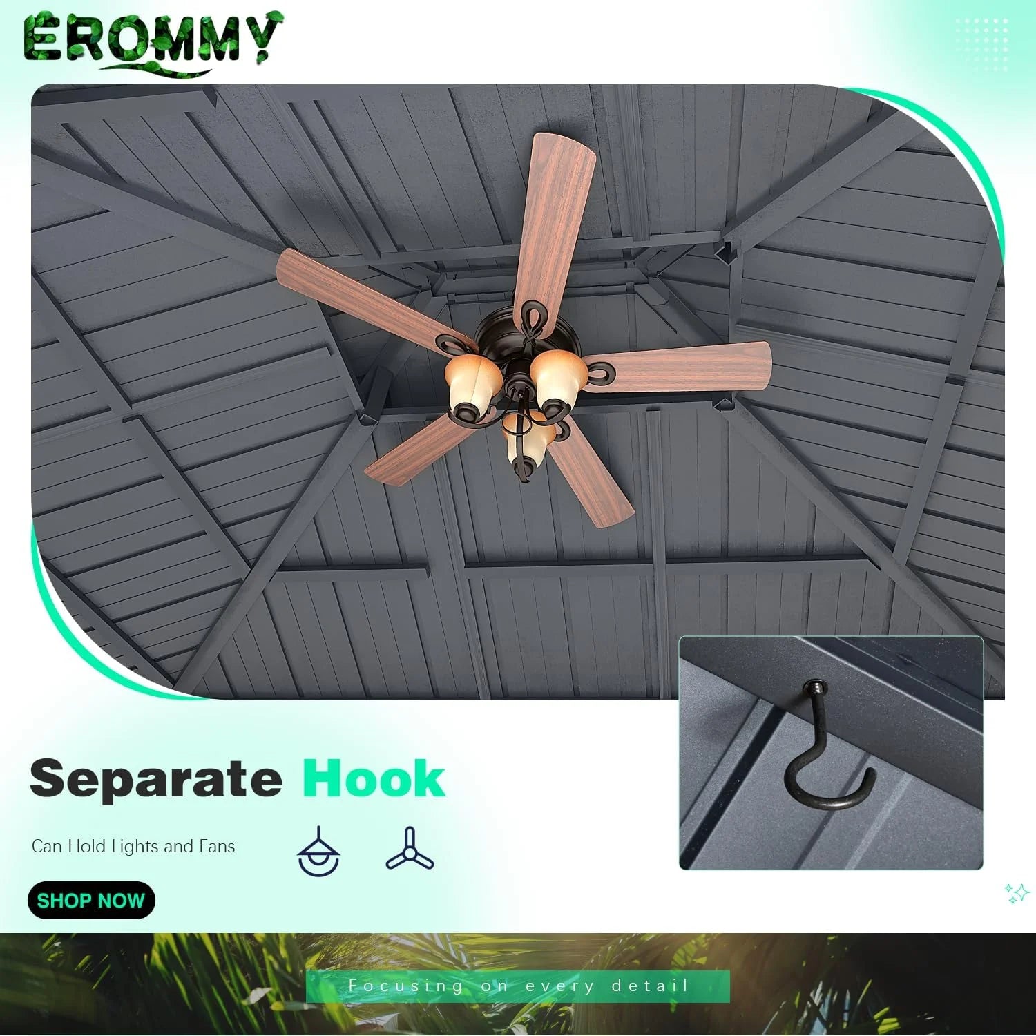 Wood Gazebo with Solid Wooden Frame and Double Roof Canopy T92991