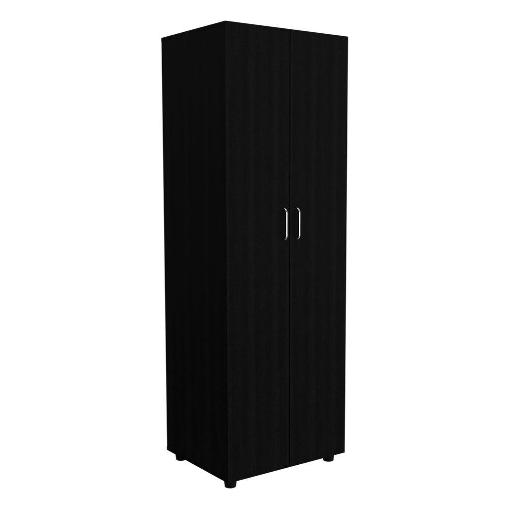Black Two-Door Armoire with Two Internal Shelves and Rod F7533