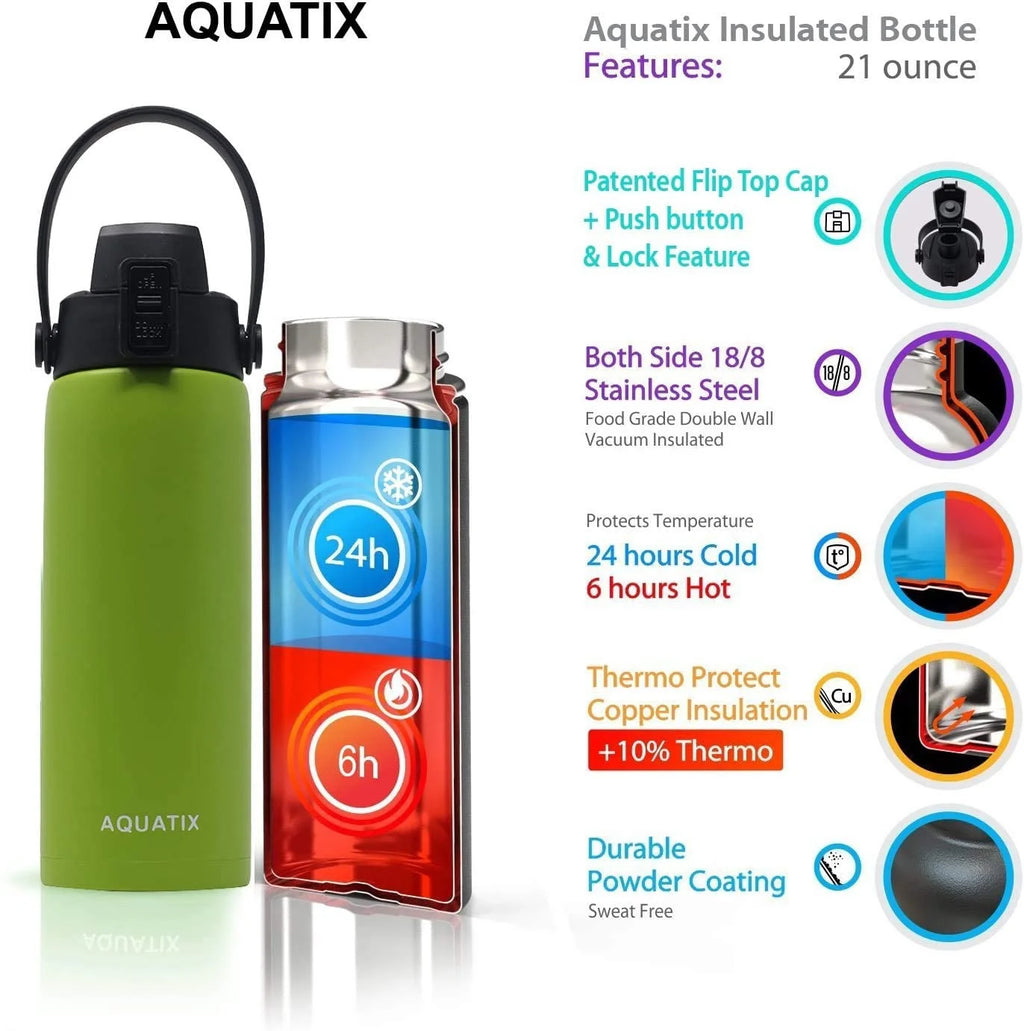 6-Pack Lime Green 21 Ounce Stainless Steel Double Wall Insulated Sports Water Bottle D70614