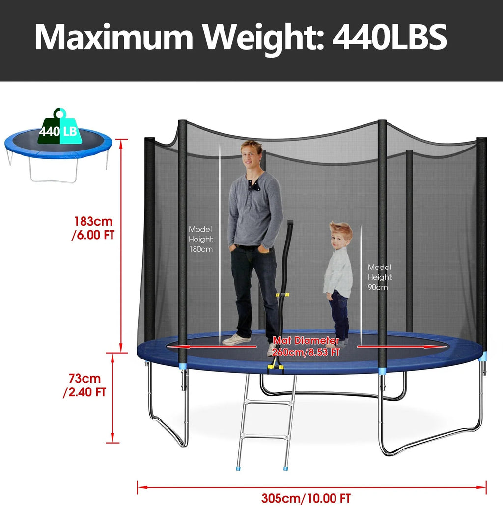 10 ft Trampoline with Enclosure and Wind Stakes, Blue C954