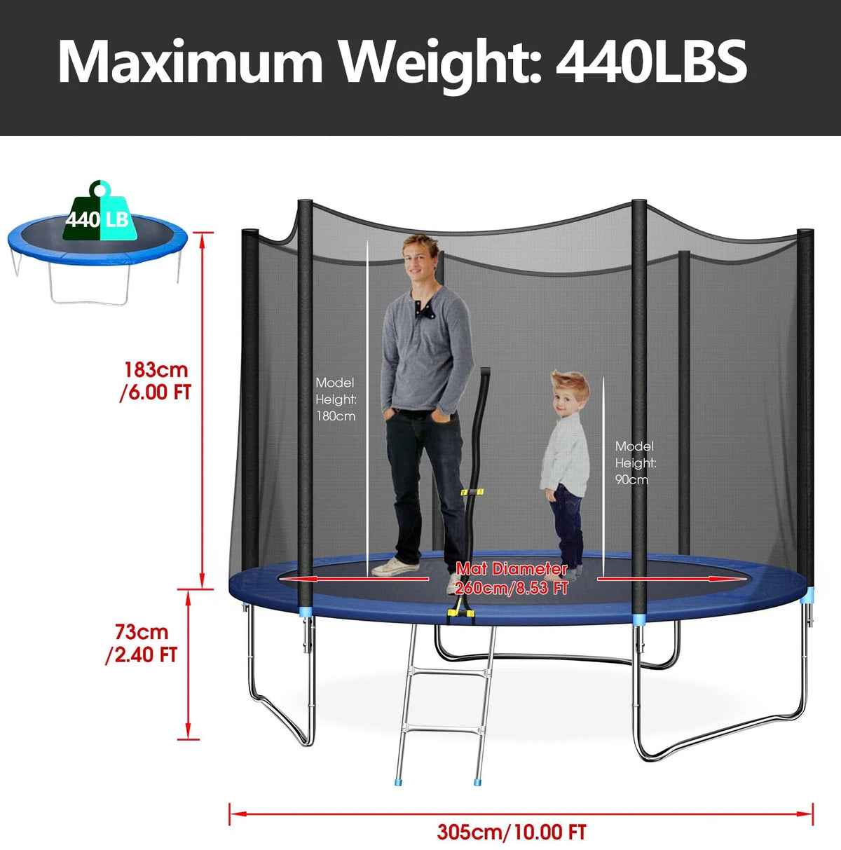 10 ft Trampoline with Enclosure and Wind Stakes, Blue C954