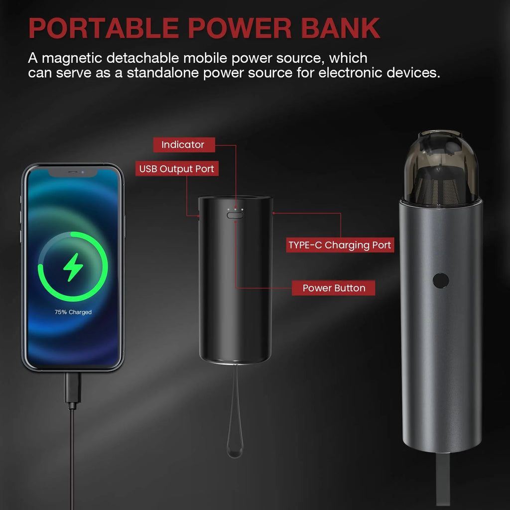 Portable Handheld Car Vacuum with Detachable Power Bank J12287