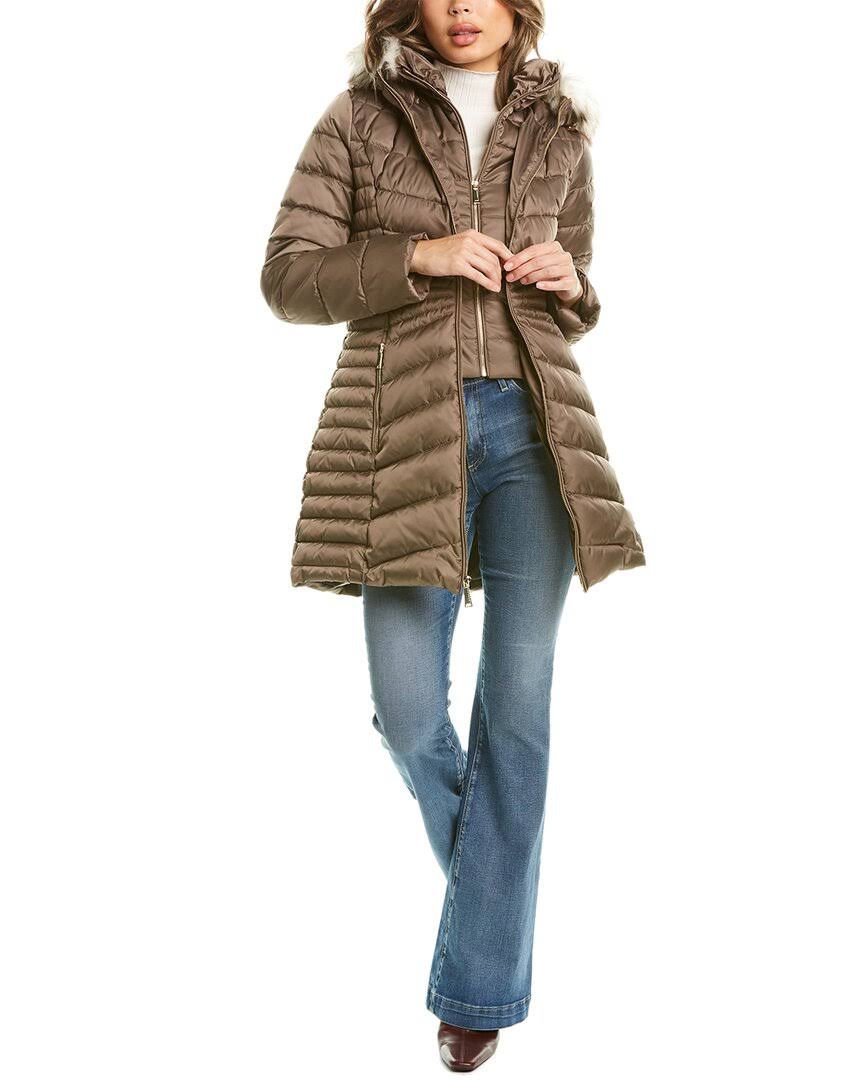 Faux-Fur-Trim Hooded Puffer Coat G635