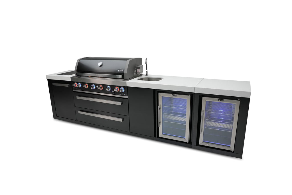 Black Stainless Steel Grill Island with Beverage Center and Fridge Cabinet N385