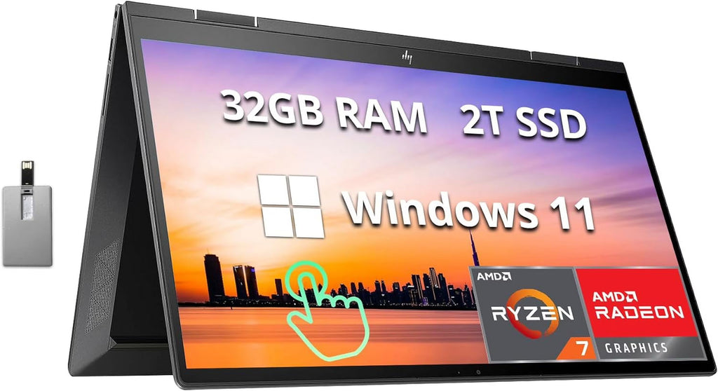HP Envy x360 2-in-1 15.6" Touchscreen Laptop, AMD Ryzen 7 5825U, 32GB RAM, 2TB PCIe SSD, Black (Renewed) L351