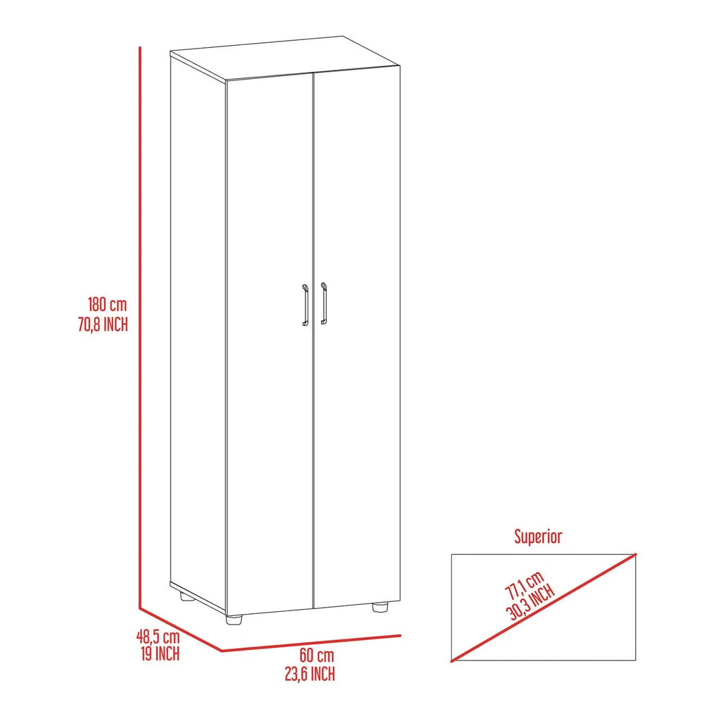 Black Two-Door Armoire with Two Internal Shelves and Rod F7533