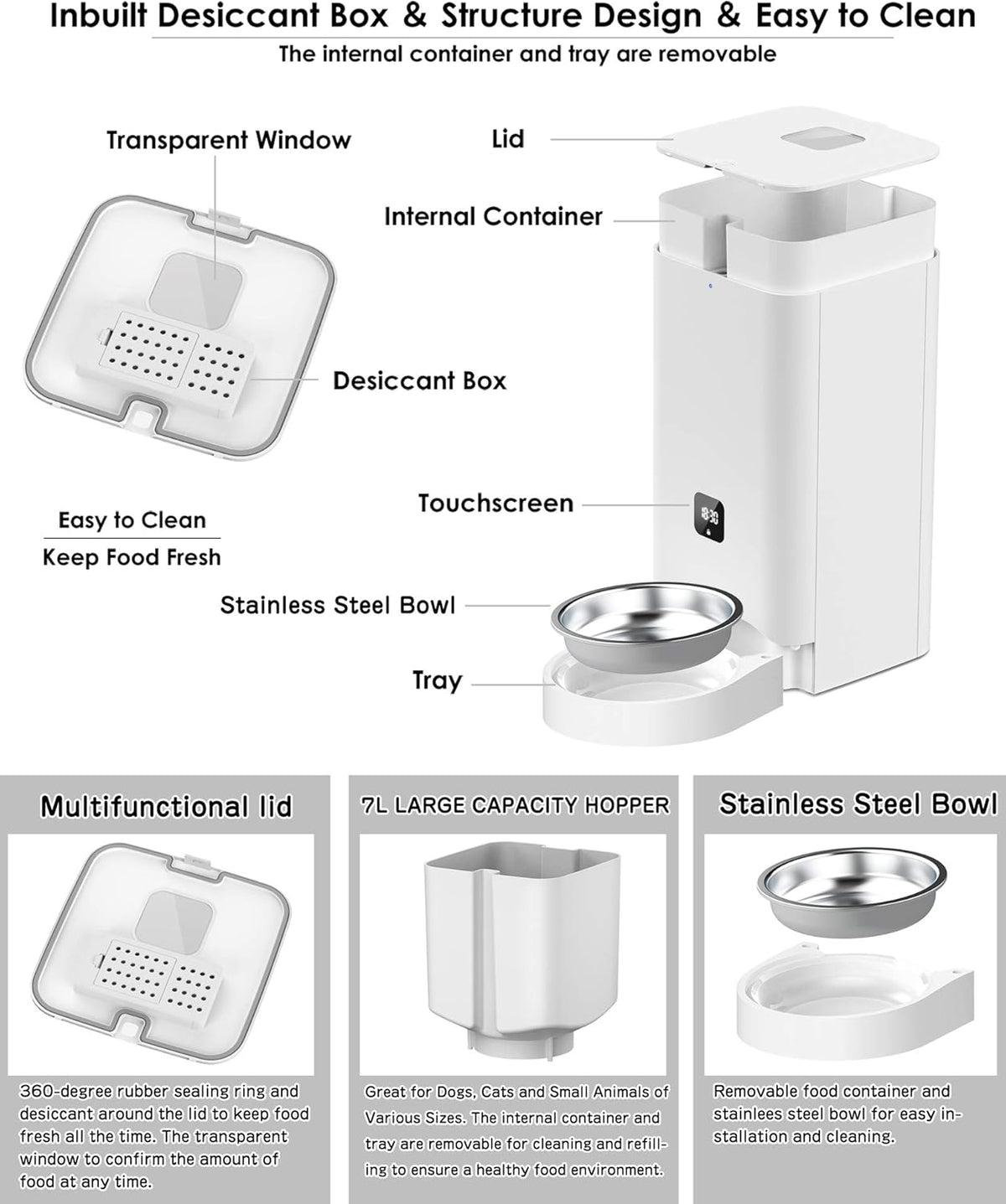 7L Automatic Cat Feeder with Voice Recorder, Pack of 2 H8885