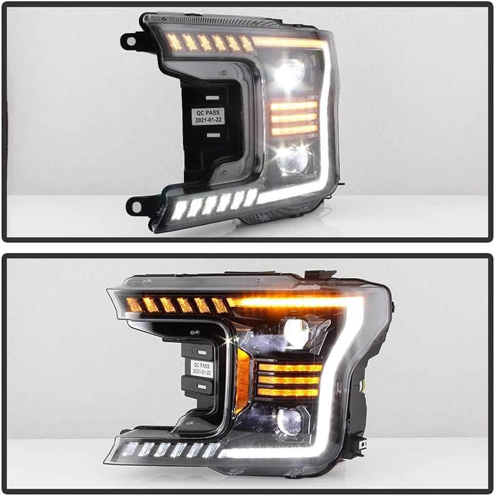 Black LED Tube Projector Headlights Set Left+Right X333118