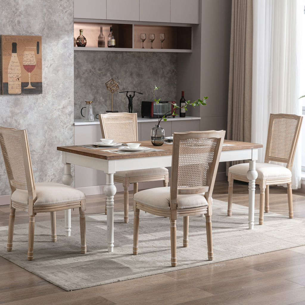 Cream Linen Fabric Rattan Back Dining Chair, Set of 2 K77266