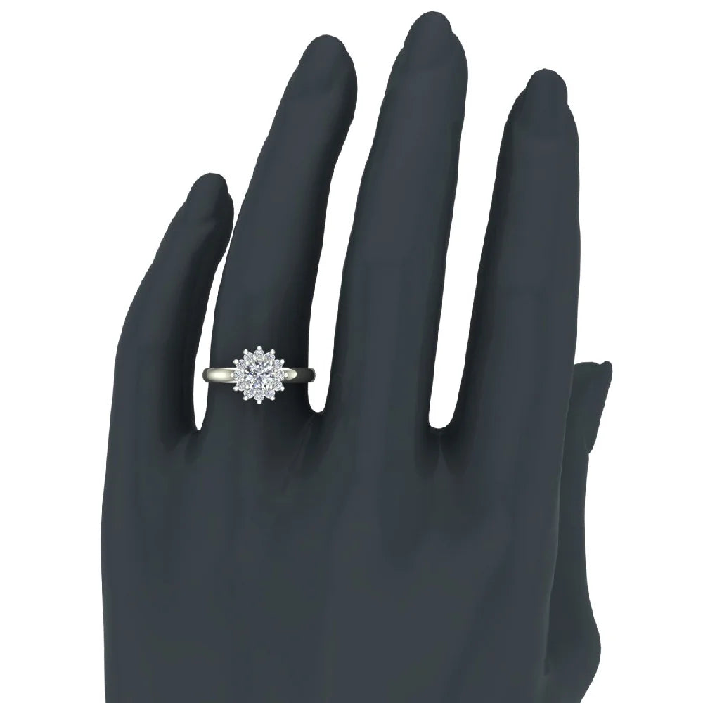 18K Gold Floral Halo Engagement Ring T429