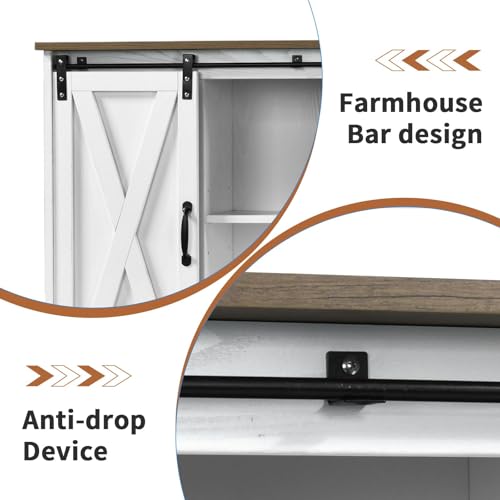 Coffee Bar Cabinet with Sliding Barn Doors, 42” Sideboard Buffet Cabinet with Storage, Espresso V754