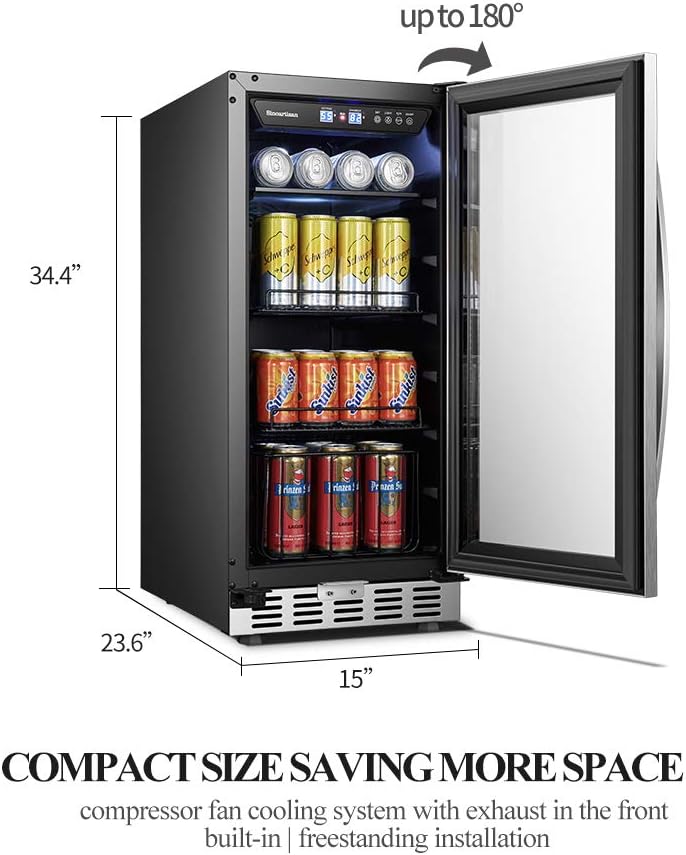 15 Inch Beverage Cooler Refrigerator with Glass Door D553