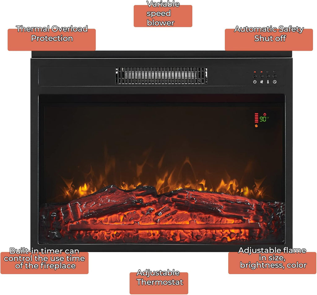 Electric Fireplace Mantel Freestanding Media Stand with 3 Cabinet Bookcase Shelf and Remote Control R91210