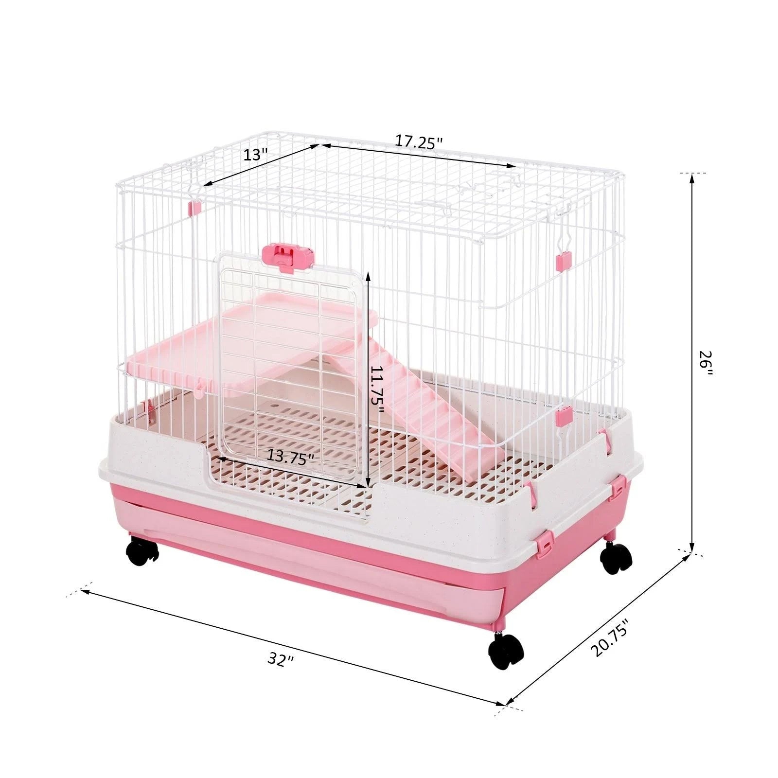 Pink Small Animal Habitat Cage with Wheels U830