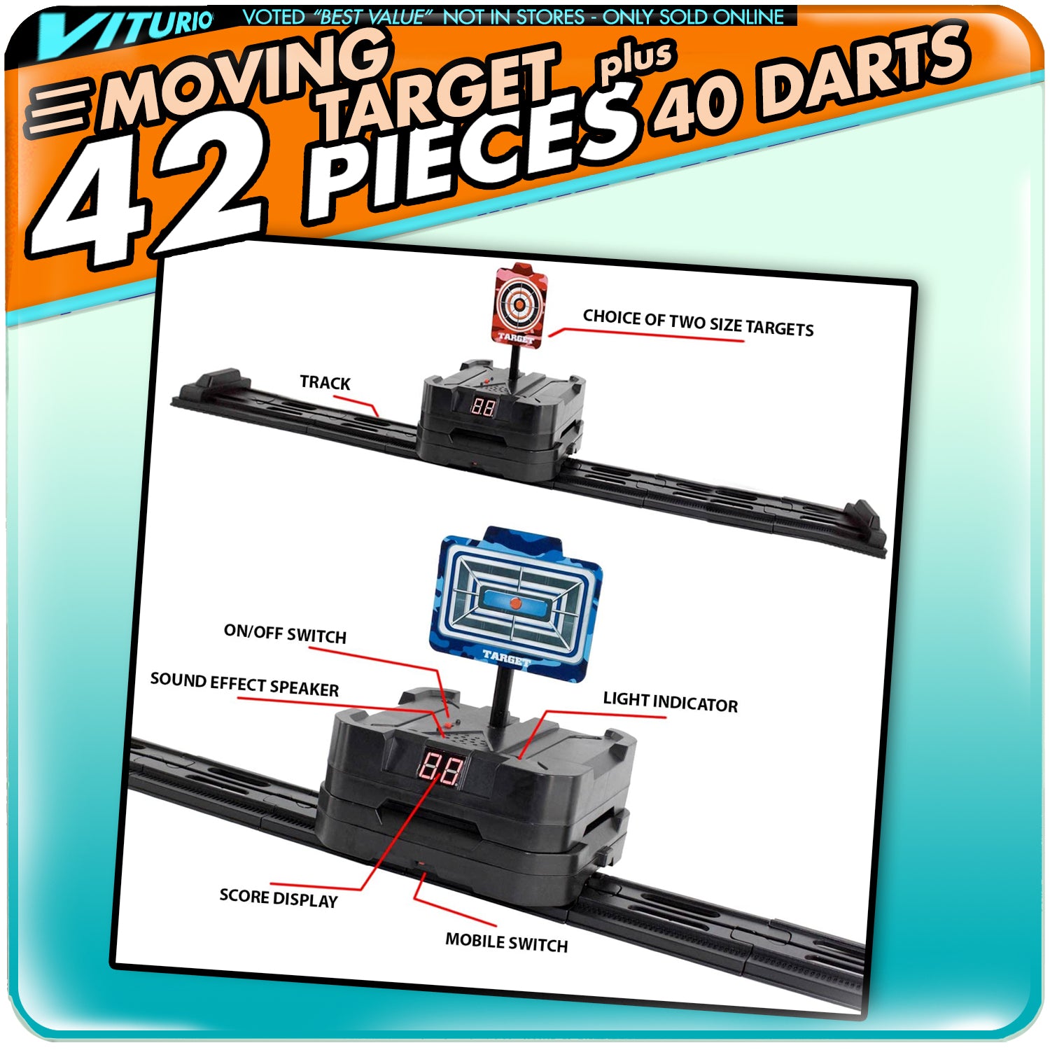 43pc Electronic Digital Moving Target with 40 Soft Darts 2 Wristbands X12776