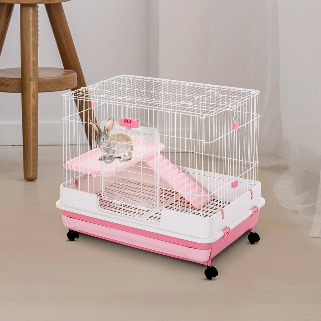 Pink Small Animal Habitat Cage with Wheels U830