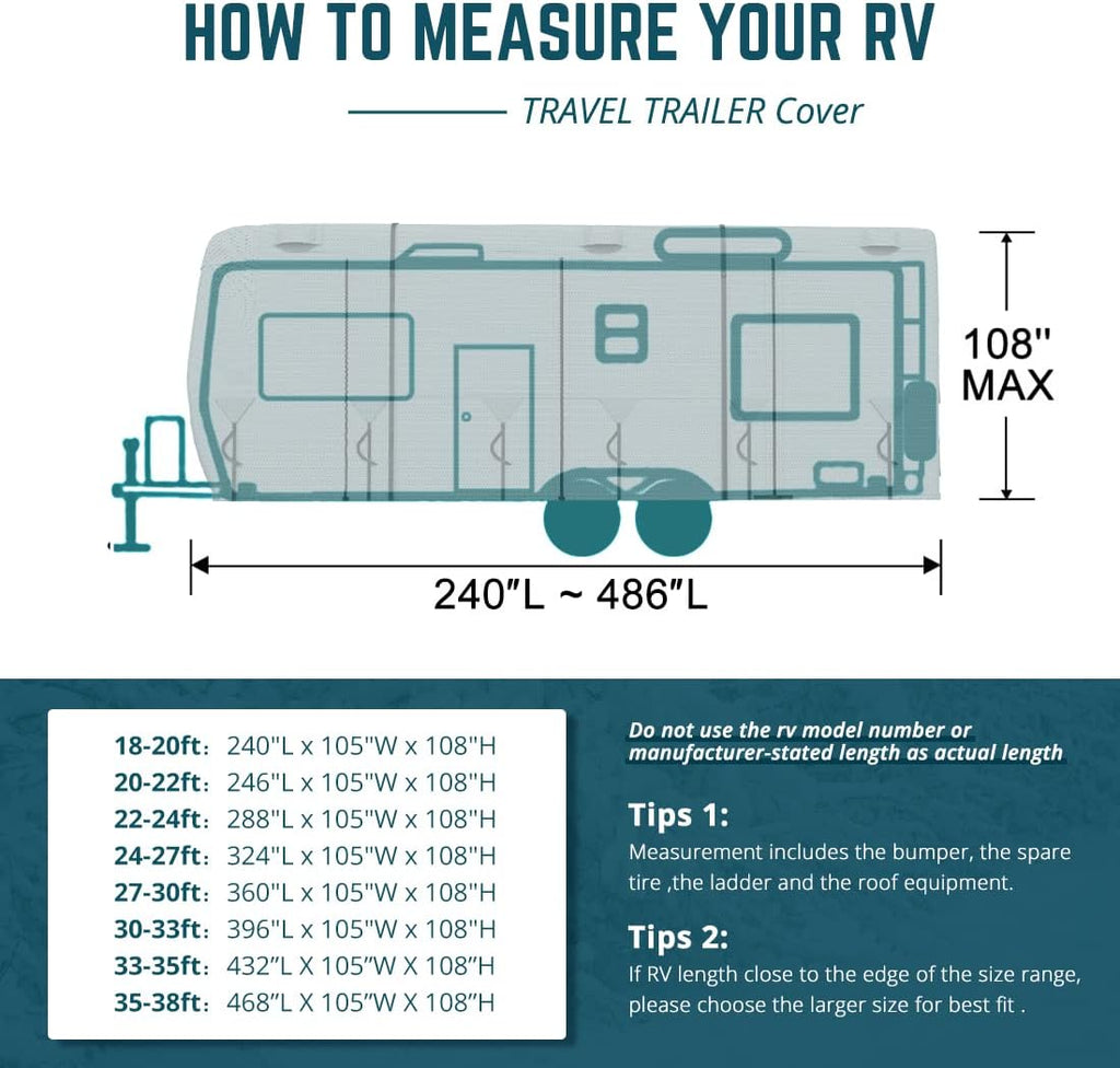 Extra-Thick 4 Layers Travel Trailer RV Cover, Fits 30'-33' Motorhome with 2Pcs Extra Straps & 4 Tire Covers E943516