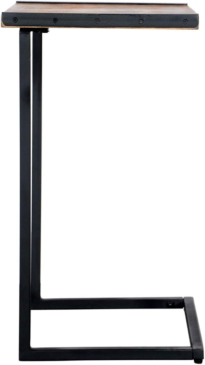 Brown Mango Wood Sofa Side End Table with Metal Base I73957