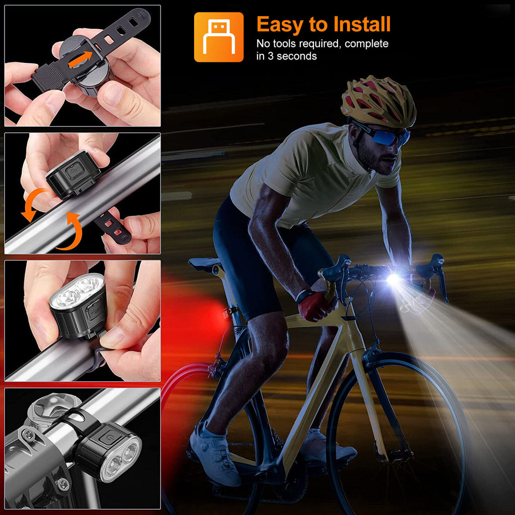 USB Rechargeable LED Bicycle Headlight Front Rear Light Set K614633