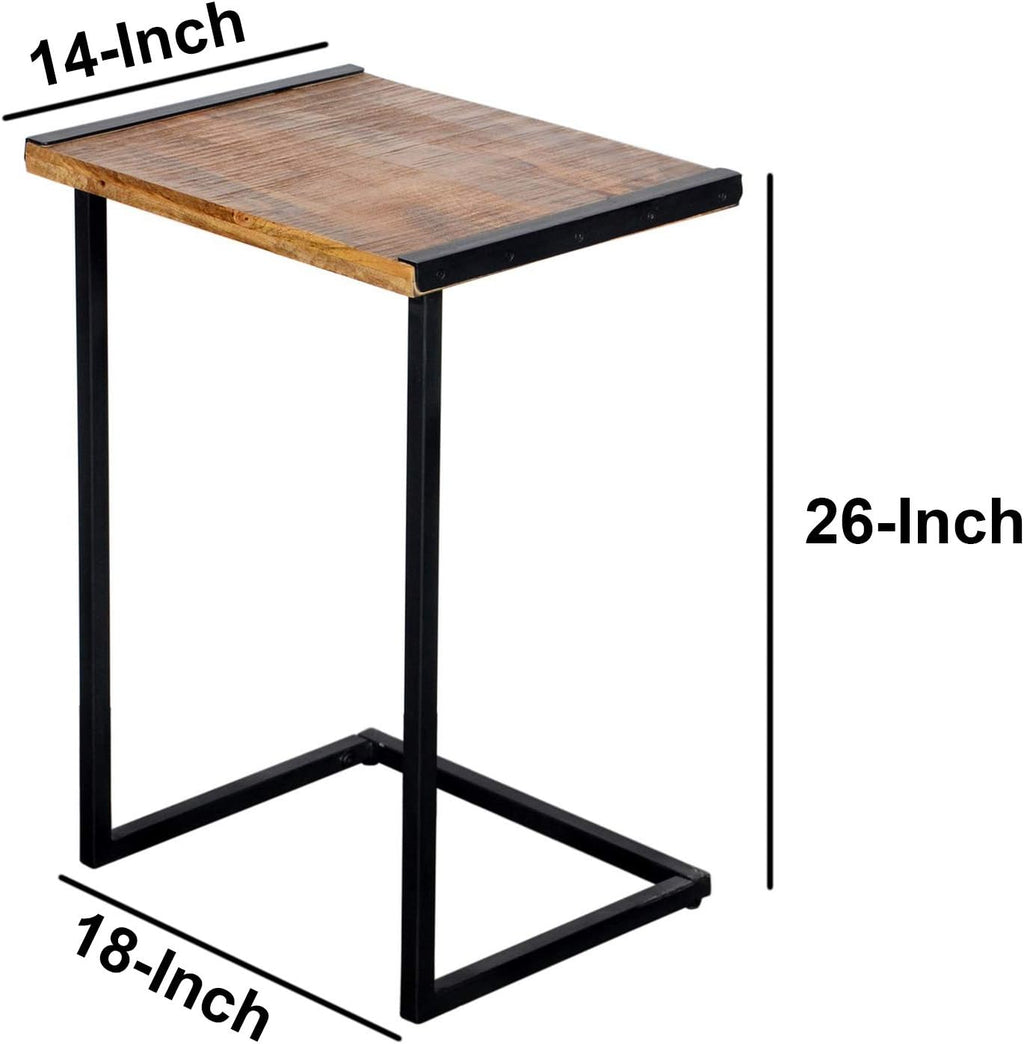 Brown Mango Wood Sofa Side End Table with Metal Base I73957
