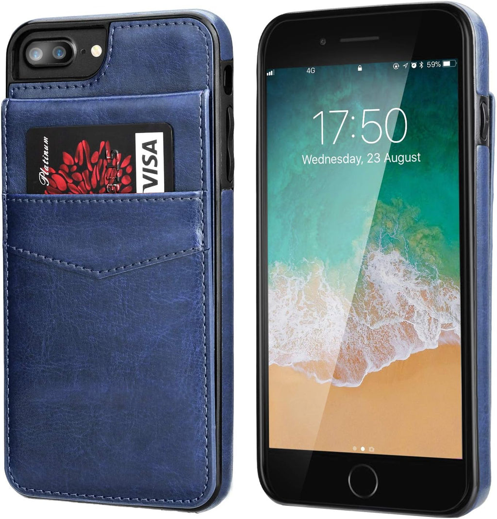 Blue Leather Wallet Case for iPhone 7 Plus 8 Plus with Card Holder P88710