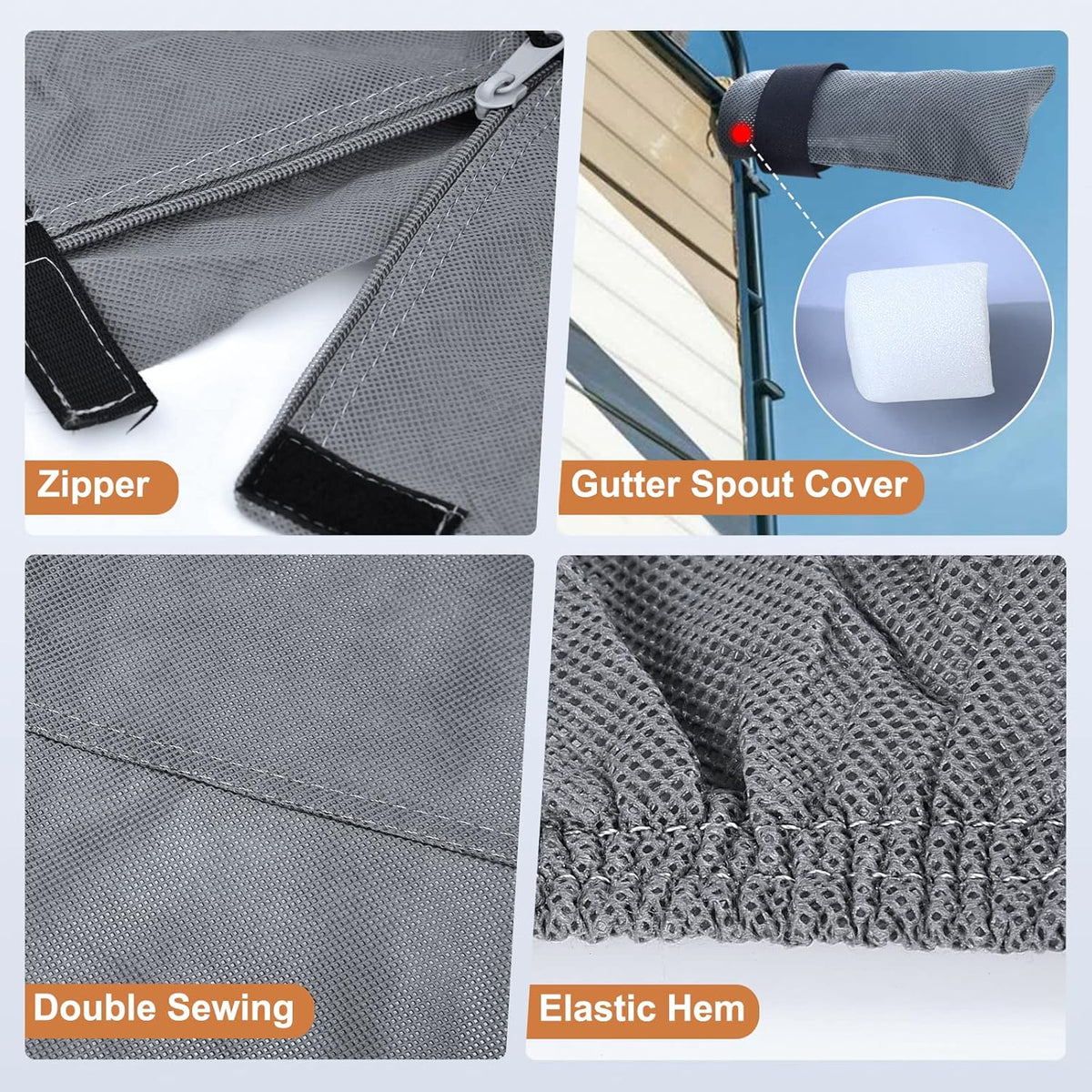 RV Cover for 34’-38’ Motorhome with 2Pcs Extra Straps & Gutter Spout Covers F542
