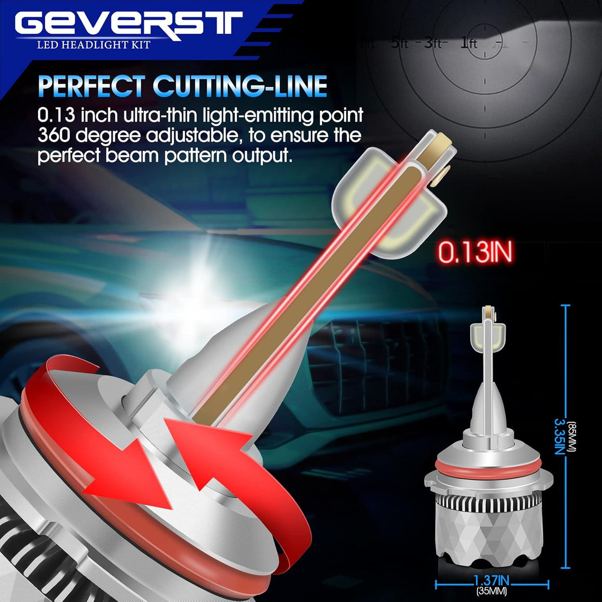 100W H13/9008 LED Headlight Bulbs, 6000K Cool White, IP68 Waterproof, Pack of 2 K92847